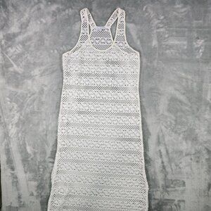 Blue Island Coverup Dress Medium White Crochet Eyelet Cutout Beach Cruise Swim